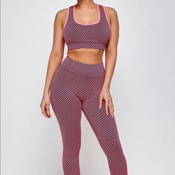 Neon Pink black Active leggings Set - Picture 1 of 13